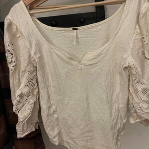 Free people Off-White Textured, crocheted puff sleeve top